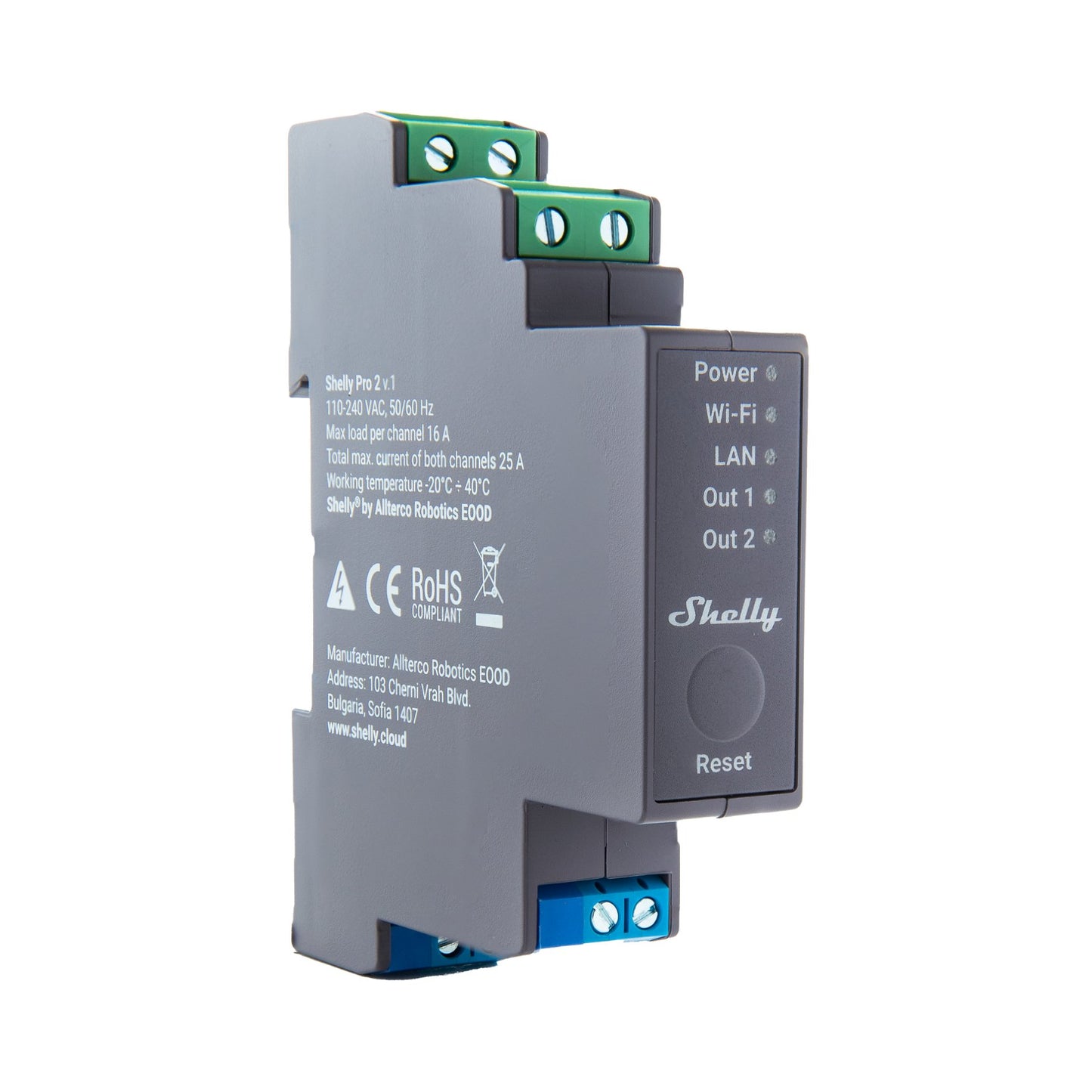 Shelly Pro 2 DIN-Rail Mounted Smart Switch with Dry Contacts