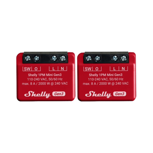 Shelly Mini 1PM WiFi Smart Switch with Power Metering (Pair)